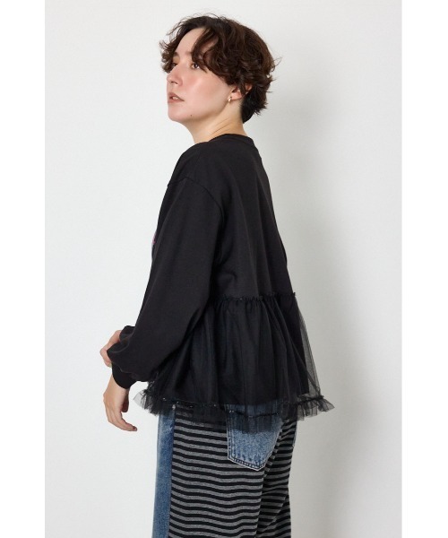 RODEO CROWNS WIDE BOWL（ロデオクラウンズワイドボウル）の「チュールドッキングトップス（Tシャツ/カットソー・レディース・ブラック/オフホワイト・FREE）」の4枚目の写真