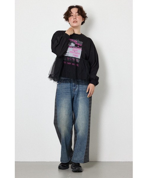 RODEO CROWNS WIDE BOWL（ロデオクラウンズワイドボウル）の「チュールドッキングトップス（Tシャツ/カットソー・レディース・ブラック/オフホワイト・FREE）」の6枚目の写真