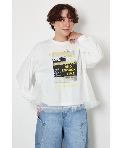 RODEO CROWNS WIDE BOWL（ロデオクラウンズワイドボウル）の「チュールドッキングトップス（Tシャツ/カットソー・レディース・ブラック/オフホワイト・FREE）」の8枚目の写真