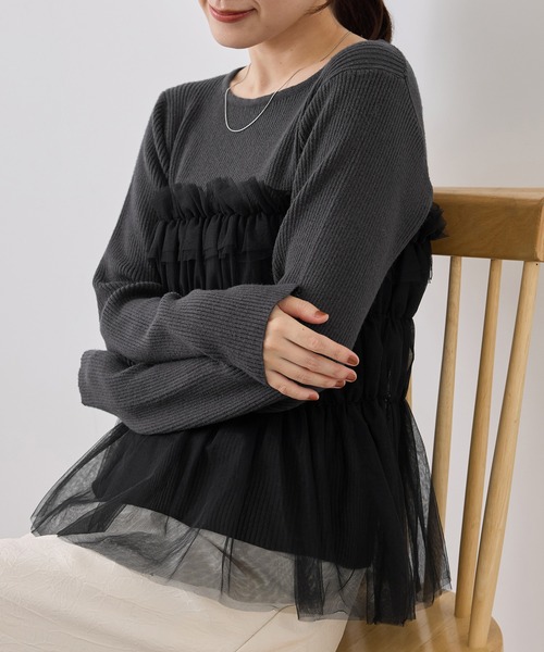 ROPE' PICNIC(ロペピクニック)の「チュールドッキングニットプルオーバー(ニット/セーター・レディース・グレー/ブルー系その他4/キナリ/ブラック・FREE)」の11枚目の写真