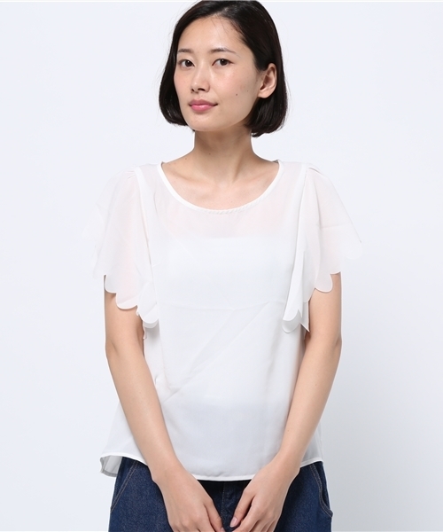 earth music&ecology(アースミュージックアンドエコロジー)の「【2016Summer】スカラップボリュームスリーブプルオーバー(Tシャツ/カットソー・レディース・ネイビー/オフホワイト/ライトピンク/サックスブルー・FREE)」の13枚目の写真