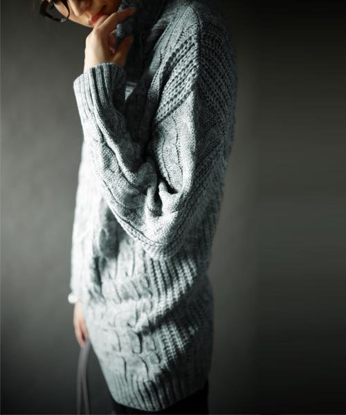 antiqua（アンティカ）の「ケーブル柄タートルニット（ニット/セーター・レディース・アイボリー/ライトグレー/ダークグレー・FREE）」の21枚目の写真