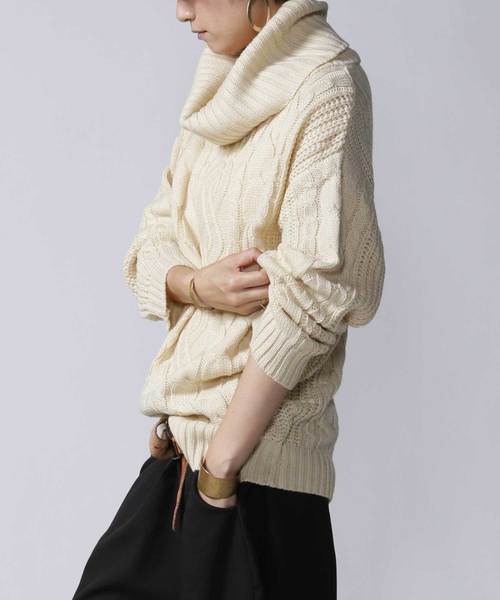 antiqua（アンティカ）の「ケーブル柄タートルニット（ニット/セーター・レディース・アイボリー/ライトグレー/ダークグレー・FREE）」の12枚目の写真