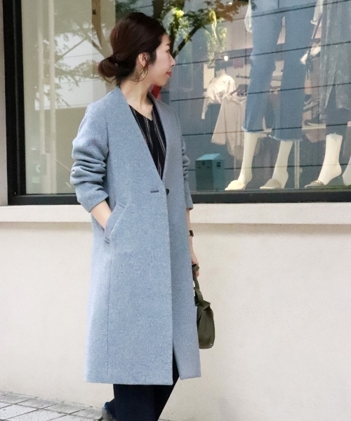 le.coeur blanc(ルクールブラン)の「ソフトダブルクロスVノーカラーコート(その他アウター・レディース・ブラック/グレー/グレイッシュベージュ・36/38)」の7枚目の写真