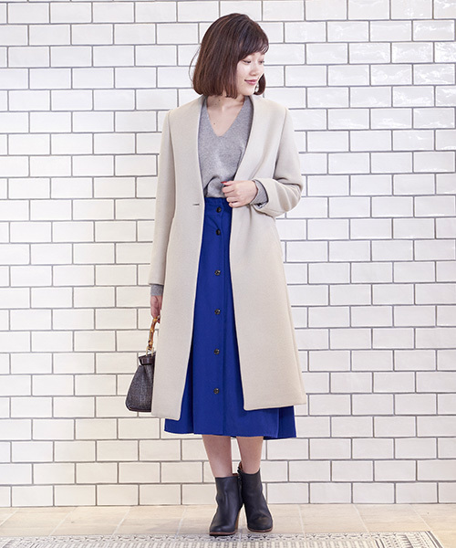 le.coeur blanc(ルクールブラン)の「ソフトダブルクロスVノーカラーコート(その他アウター・レディース・ブラック/グレー/グレイッシュベージュ・36/38)」の5枚目の写真