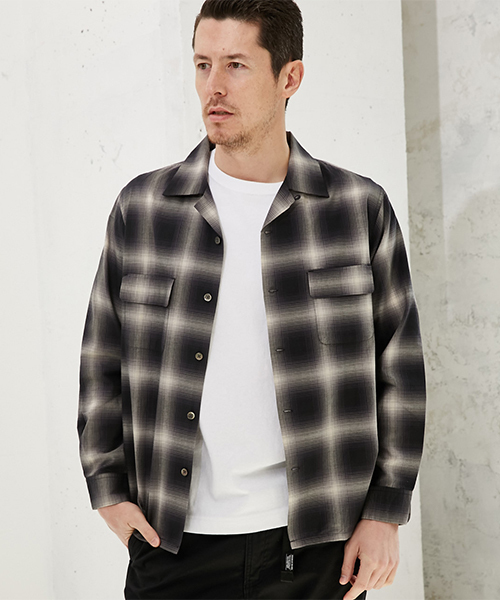 AZUL by moussy（アズールバイマウジー）の「オンブレーチェック長袖オープンシャツ（シャツ/ブラウス・メンズ・ブラック系その他/グレー系その他・LARGE/MEDIUM/SMALL）」の5枚目の写真