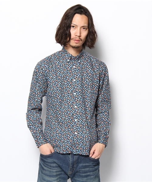 BEAUTY&YOUTH UNITED ARROWS（ビューティーアンドユースユナイテッドアローズ）の「BY フラワープリント スリム ボタンダウンシャツ（Slim）◆§5　（シャツ/ブラウス・メンズ・マスタード/ネイビー・X-SMALL/SMALL/MEDIUM/LARGE/X-LARGE）」の2枚目の写真