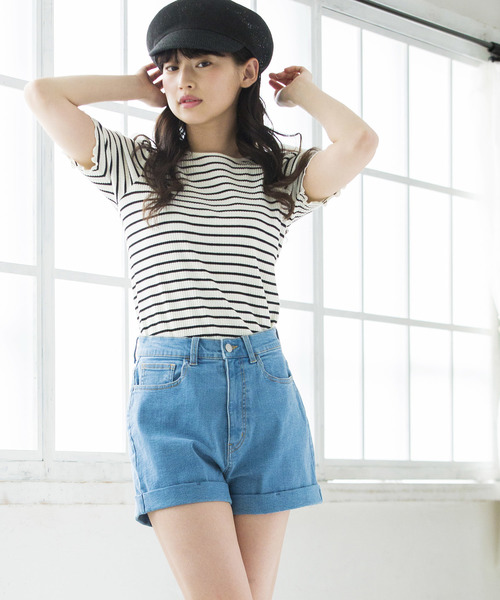 WEGO(ウィゴー)の「WEGO/デイリーハイウエストショーツ(デニムパンツ・レディース・インディゴブルー/ダークインディゴブルー/ライトインディゴブルー・SMALL/MEDIUM/LARGE)」の3枚目の写真