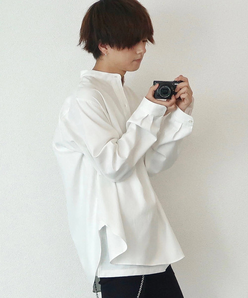 LIDNM（リドム）の「LIDNM リドム / バンドカラーOXシャツ / L18AW-183（シャツ/ブラウス・メンズ・ホワイト/ネイビー・SMALL/MEDIUM/LARGE）」の2枚目の写真