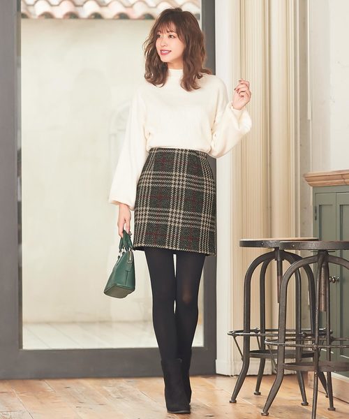 KOBE LETTUCE（コウベレタス）の「チェック柄タイトミニスカート＊レディース/ボトムス[M2284]神戸レタス（スカート・レディース・グレー系その他/ブラウン系その他/ベージュ系その他/グリーン系その他・FREE）」の5枚目の写真