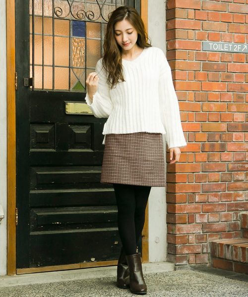 KOBE LETTUCE（コウベレタス）の「チェック柄タイトミニスカート＊レディース/ボトムス[M2284]神戸レタス（スカート・レディース・グレー系その他/ブラウン系その他/ベージュ系その他/グリーン系その他・FREE）」の13枚目の写真