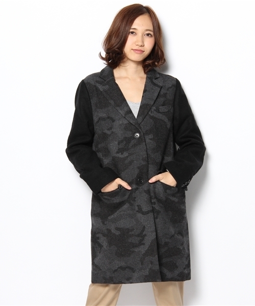 CIAOPANIC（チャオパニック）の「【Ciaopanic】迷彩バイカラーCOAT（ステンカラーコート・レディース・カーキ/グレー・FREE）」の13枚目の写真