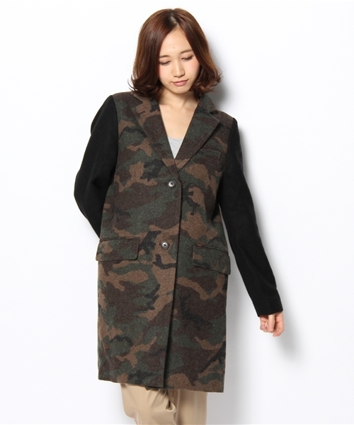 CIAOPANIC（チャオパニック）の「【Ciaopanic】迷彩バイカラーCOAT（ステンカラーコート・レディース・カーキ/グレー・FREE）」の6枚目の写真