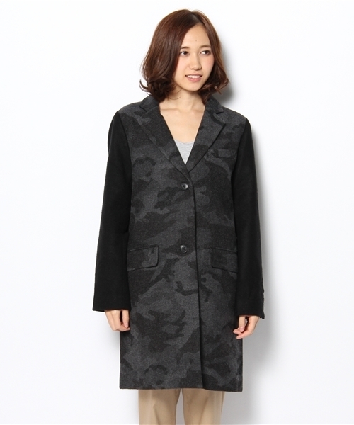 CIAOPANIC（チャオパニック）の「【Ciaopanic】迷彩バイカラーCOAT（ステンカラーコート・レディース・カーキ/グレー・FREE）」の3枚目の写真