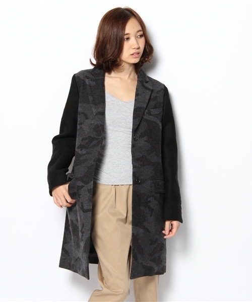 CIAOPANIC（チャオパニック）の「【Ciaopanic】迷彩バイカラーCOAT（ステンカラーコート・レディース・カーキ/グレー・FREE）」の4枚目の写真