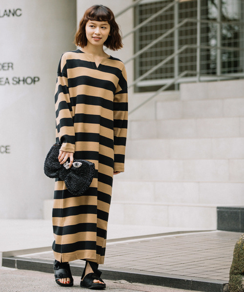 Munich(ミューニック)の「ストレッチポンチ ベルト付きワンピース(ワンピース・レディース・ブラック/チャコールグレー×ブラック/カーキ/キャメル・FREE)」の5枚目の写真