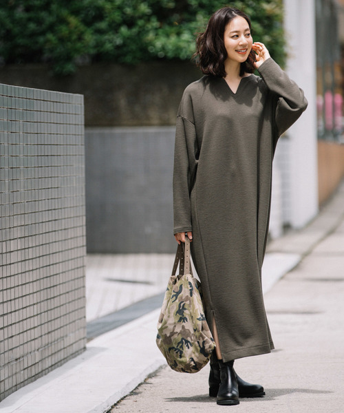 Munich(ミューニック)の「ストレッチポンチ ベルト付きワンピース(ワンピース・レディース・ブラック/チャコールグレー×ブラック/カーキ/キャメル・FREE)」の20枚目の写真