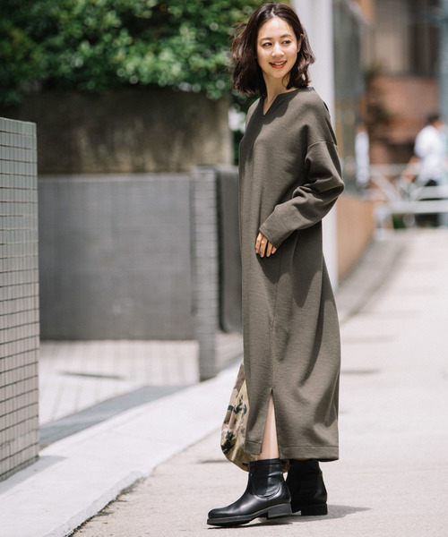 Munich(ミューニック)の「ストレッチポンチ ベルト付きワンピース(ワンピース・レディース・ブラック/チャコールグレー×ブラック/カーキ/キャメル・FREE)」の6枚目の写真