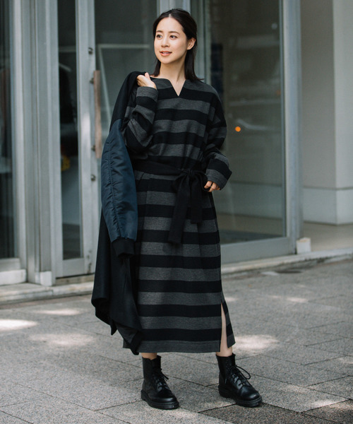 Munich(ミューニック)の「ストレッチポンチ ベルト付きワンピース(ワンピース・レディース・ブラック/チャコールグレー×ブラック/カーキ/キャメル・FREE)」の10枚目の写真