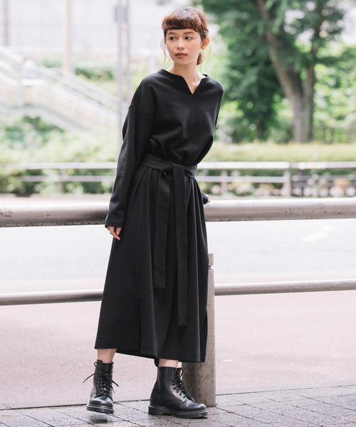 Munich(ミューニック)の「ストレッチポンチ ベルト付きワンピース(ワンピース・レディース・ブラック/チャコールグレー×ブラック/カーキ/キャメル・FREE)」の15枚目の写真