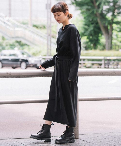 Munich(ミューニック)の「ストレッチポンチ ベルト付きワンピース(ワンピース・レディース・ブラック/チャコールグレー×ブラック/カーキ/キャメル・FREE)」の9枚目の写真