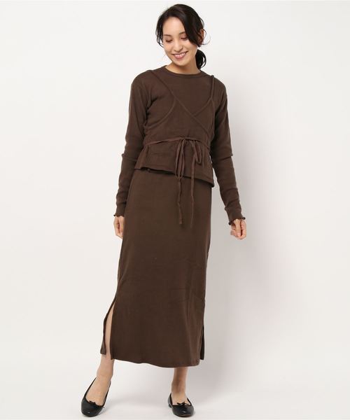 STYLEBLOCK（スタイルブロック）の「起毛フライスカシュクールレイヤードワンピース（ワンピース・レディース・ブラック/ベージュ/ブラウン/テラコッタ・M）」の2枚目の写真