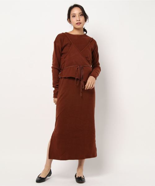 STYLEBLOCK（スタイルブロック）の「起毛フライスカシュクールレイヤードワンピース（ワンピース・レディース・ブラック/ベージュ/ブラウン/テラコッタ・M）」の3枚目の写真
