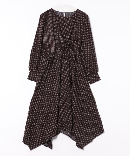 STYLEBLOCK（スタイルブロック）の「ジョーゼット小紋柄ワンピース（ワンピース・レディース・キャメル/ネイビー/ライトベージュ/ブラック・M）」の2枚目の写真
