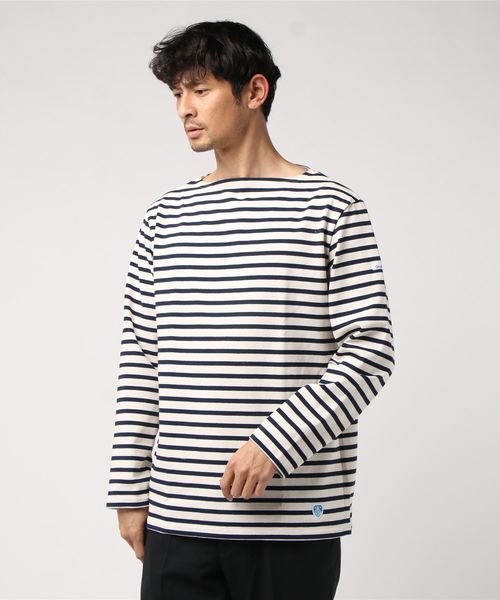 ORCIVAL(オーシバル)の「ORCIVAL / コットンロード ボーダー フレンチ バスクシャツ <MEN>(Tシャツ/カットソー・メンズ・ネイビー/グリーン/サックスブルー・4/5)」の2枚目の写真