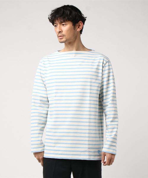 ORCIVAL(オーシバル)の「ORCIVAL / コットンロード ボーダー フレンチ バスクシャツ <MEN>(Tシャツ/カットソー・メンズ・ネイビー/グリーン/サックスブルー・4/5)」の3枚目の写真