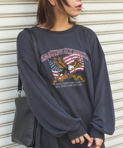 SpRay(スプレイ)の「EAGLE BIG スウェット(スウェット・レディース・アイボリー/チャコールグレー/グレイッシュベージュ/ブラック・FREE)」の3枚目の写真