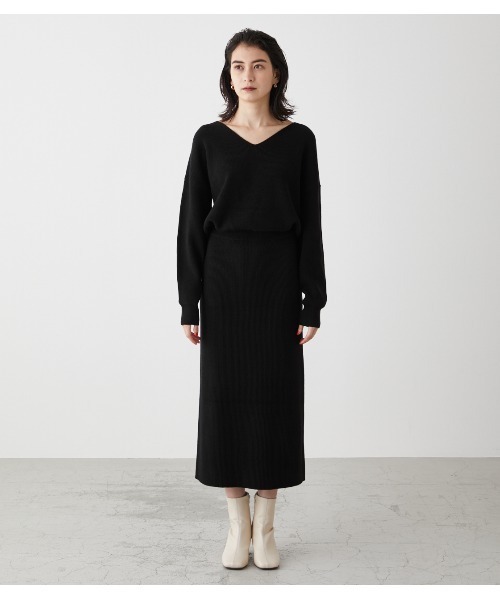 AZUL by moussy（アズールバイマウジー）の「2WAY RIB BLOUSING ONEPIECE/2WAYリブブラウジングワンピース（ワンピース・レディース・ボルドー/ライトベージュ/ブラック・MEDIUM/SMALL）」の9枚目の写真