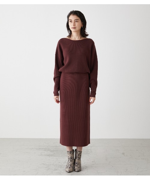 AZUL by moussy（アズールバイマウジー）の「2WAY RIB BLOUSING ONEPIECE/2WAYリブブラウジングワンピース（ワンピース・レディース・ボルドー/ライトベージュ/ブラック・MEDIUM/SMALL）」の21枚目の写真