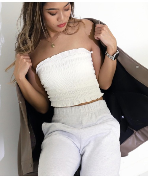 ANAP（アナップ）の「シャーリングブラトップ（チューブトップ・レディース・ブラック/ホワイト・FREE）」の15枚目の写真