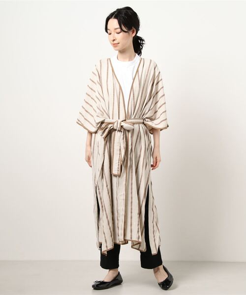 NICOLE CLUB(ニコル クラブ)の「【NICOLE CLUB】ドビーストライプパイピングガウン(その他アウター・レディース・ブラック/ベージュ・MEDIUM)」の7枚目の写真