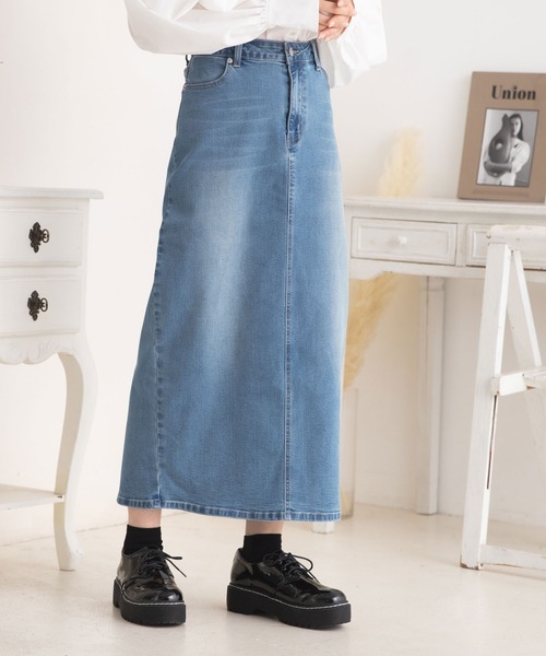 Newlyme（ニューリーミー）の「デニムタイトスカート（スカート・レディース・ブラック/インディゴブルー/ライトインディゴブルー・MEDIUM/LARGE/X-LARGE/SMALL）」の3枚目の写真