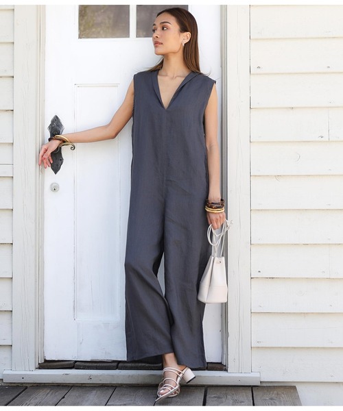 Alluge（アルージュ）の「フレアーシルエットコンビネゾン（つなぎ/オールインワン・レディース・ベージュ/スミクロ・FREE）」の5枚目の写真