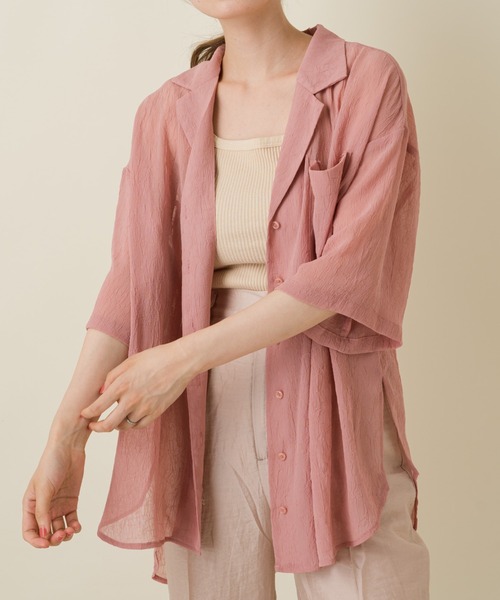 Kastane（カスタネ）の「クラッシュ加工シアーシャツ（シャツ/ブラウス・レディース・アイボリー/ライトベージュ/ミント/ピンク・FREE）」の4枚目の写真