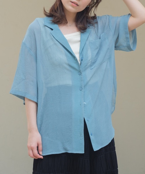 Kastane（カスタネ）の「クラッシュ加工シアーシャツ（シャツ/ブラウス・レディース・アイボリー/ライトベージュ/ミント/ピンク・FREE）」の3枚目の写真