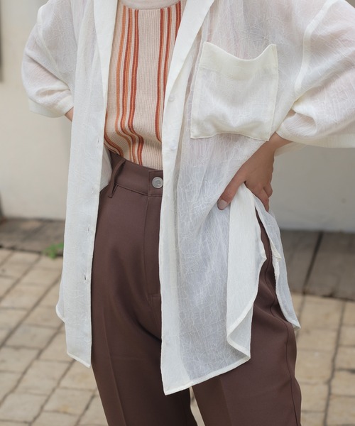 Kastane（カスタネ）の「クラッシュ加工シアーシャツ（シャツ/ブラウス・レディース・アイボリー/ライトベージュ/ミント/ピンク・FREE）」の9枚目の写真