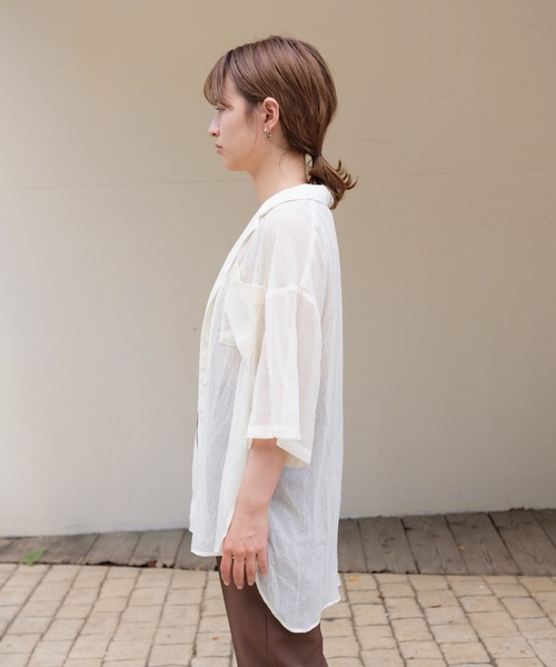 Kastane（カスタネ）の「クラッシュ加工シアーシャツ（シャツ/ブラウス・レディース・アイボリー/ライトベージュ/ミント/ピンク・FREE）」の11枚目の写真