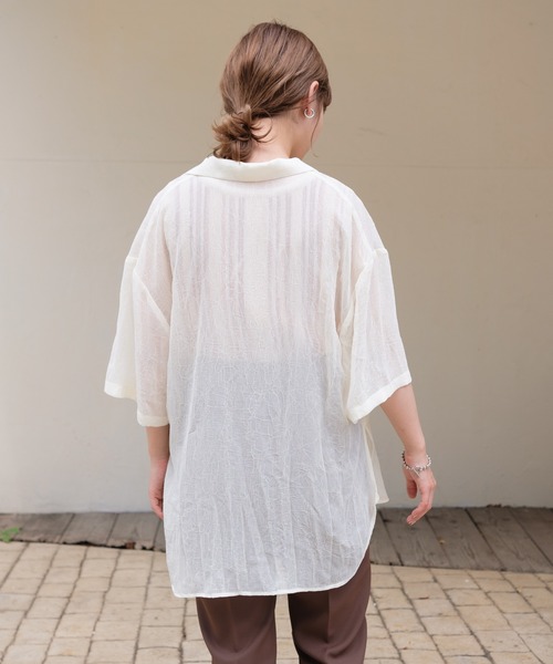 Kastane（カスタネ）の「クラッシュ加工シアーシャツ（シャツ/ブラウス・レディース・アイボリー/ライトベージュ/ミント/ピンク・FREE）」の12枚目の写真