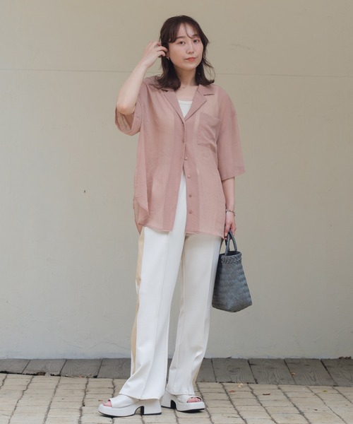 Kastane（カスタネ）の「クラッシュ加工シアーシャツ（シャツ/ブラウス・レディース・アイボリー/ライトベージュ/ミント/ピンク・FREE）」の16枚目の写真