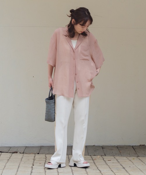 Kastane（カスタネ）の「クラッシュ加工シアーシャツ（シャツ/ブラウス・レディース・アイボリー/ライトベージュ/ミント/ピンク・FREE）」の18枚目の写真