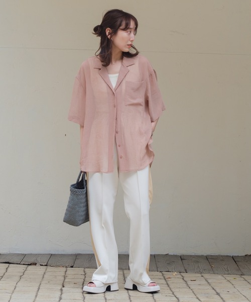 Kastane（カスタネ）の「クラッシュ加工シアーシャツ（シャツ/ブラウス・レディース・アイボリー/ライトベージュ/ミント/ピンク・FREE）」の19枚目の写真