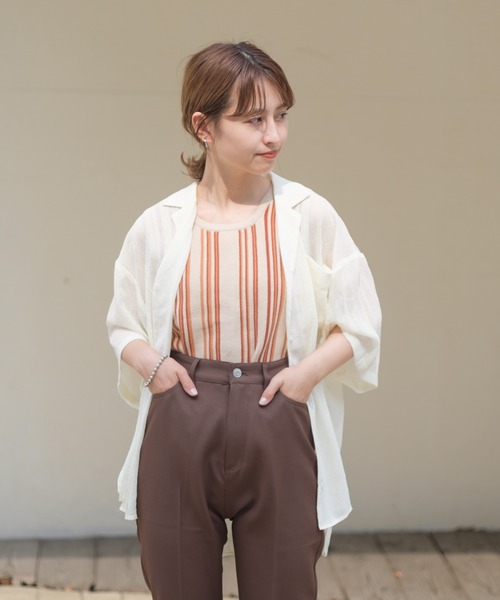 Kastane（カスタネ）の「クラッシュ加工シアーシャツ（シャツ/ブラウス・レディース・アイボリー/ライトベージュ/ミント/ピンク・FREE）」の8枚目の写真