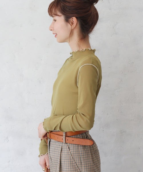 Crisp yours（クリスプユアーズ）の「メロウメッシュTシャツ（Tシャツ/カットソー・レディース・カーキ/アイボリー/テラコッタ・FREE）」の5枚目の写真