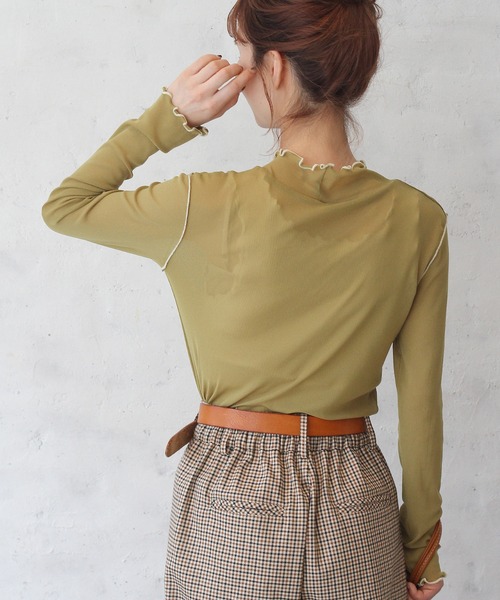 Crisp yours（クリスプユアーズ）の「メロウメッシュTシャツ（Tシャツ/カットソー・レディース・カーキ/アイボリー/テラコッタ・FREE）」の6枚目の写真