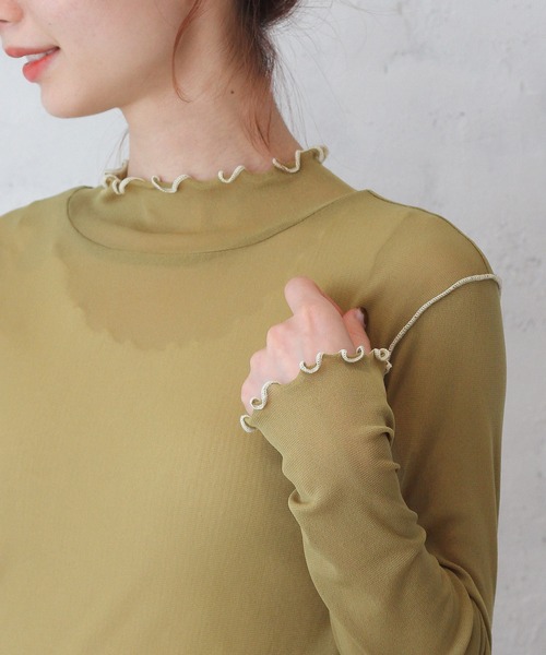 Crisp yours（クリスプユアーズ）の「メロウメッシュTシャツ（Tシャツ/カットソー・レディース・カーキ/アイボリー/テラコッタ・FREE）」の7枚目の写真