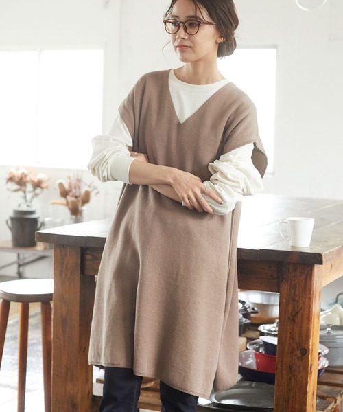 CRAFT STANDARD BOUTIQUE（クラフトスタンダードブティック）の「ジレニットワンピース　＊◇（ベスト・レディース・ブラック/モカ/オリーブ・FREE）」の3枚目の写真